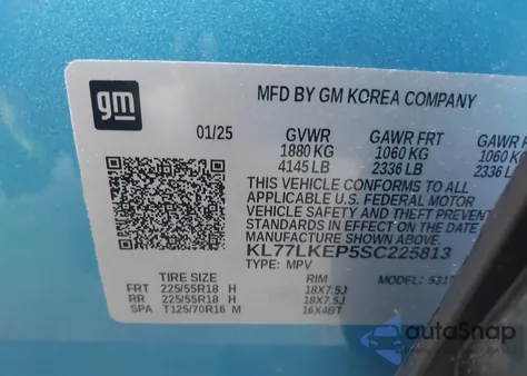 2025 Chevrolet Trax Fwd Activ z USA, uszkodzony, nr VIN KL77LKEP5SC225813